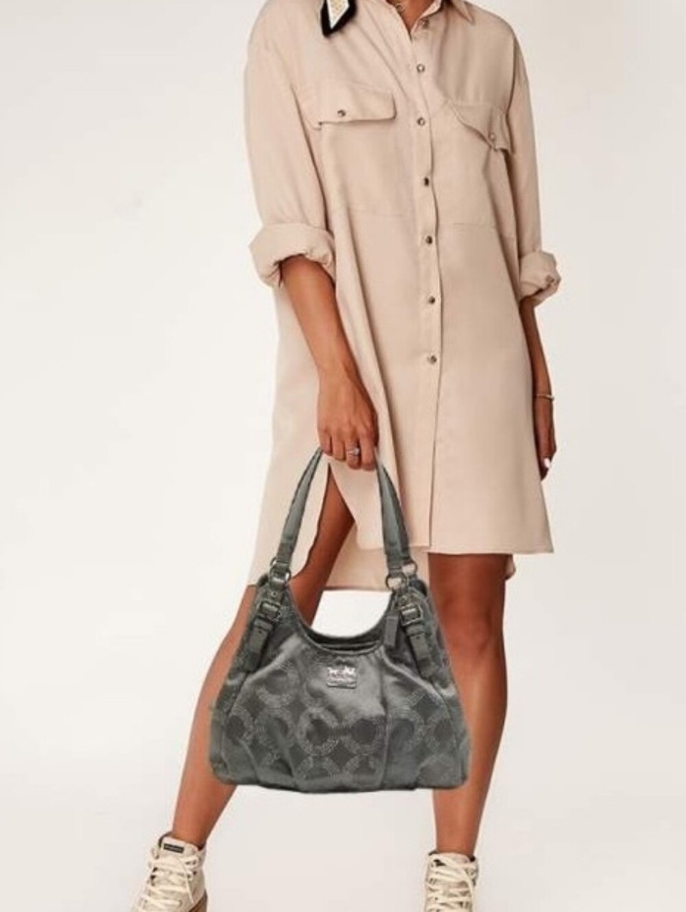 Coach Madison Gray Op Art Jacquard & Patent Leather Maggie Hobo Shoulder Bag - Picture 16 of 16